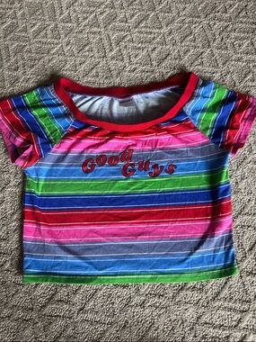 Good Guys Multicolor Stripe Crop Top - Red Trim